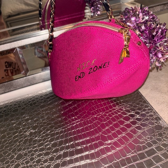 Betsey Johnson Pink Football purse  with Sparkly Pom-Poms - Picture 3 of 11